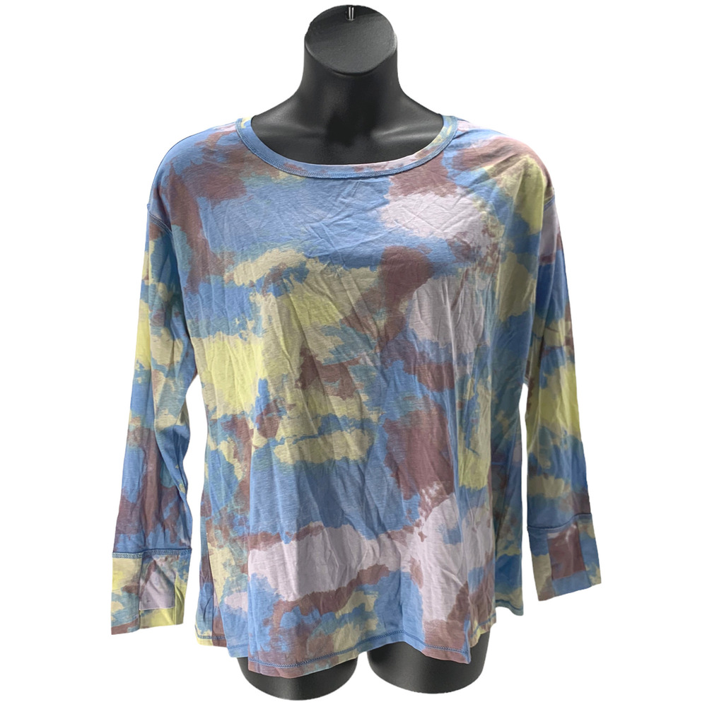 Seed to Style Organic Cotton Watercolor Print Long-Sleeve Top Blue - Regular